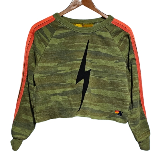 Aviator Nation Tops - Aviator Nation Bolt Crop Sweatshirt in Camo Neon Stripe Size XS